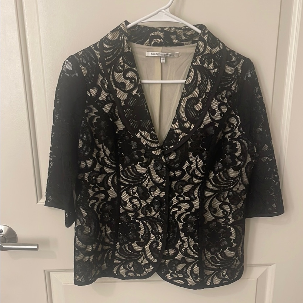 Collective Concepts Black Lace Jacket with Cream Interior